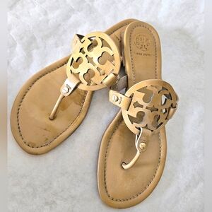 Tory Burch Tan Patent Leather Miller Sandals